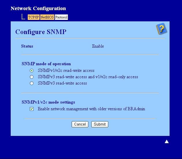 Biztonsági jellemzők h Győződjön meg arról, hogy az SNMP beállítás engedélyezve van, majd kattintson az Advanced Setting (Speciális beállítások) helyre az SNMP területen.