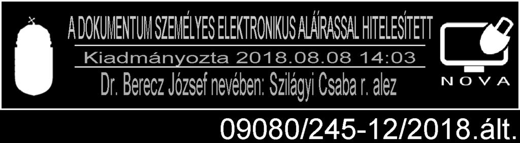 hatáskörébe tartozó eljárások A kibocsátás dátuma: 2018. augusztus 08. Érvényessége: 2018. augusztus 08. napjától visszavonásig Ferenczi Anikó c.