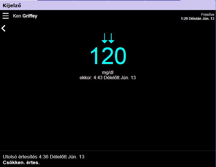 Szenzorérték képernyő A Szenzorérték képernyő az aktuális szenzorglükózérték egyszerűsített kijelzése, amelyet úgy terveztek, hogy gyors tájékoztatást adjon.
