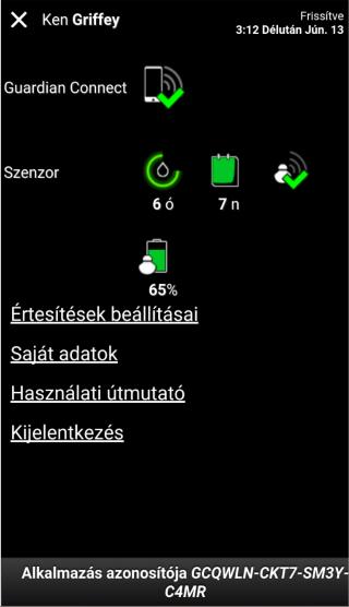 Készülékállapot képernyő A Készülékállapot képernyő a Guardian Connect alkalmazásból érkező a készülékállapot-mutatókat jelenít meg.