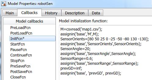 Megjelenítés 6. ábra. prevgd workspace változó létrehozsa az InitFcn eljárással A robot-célpont távolság időbeli lefolyása és a robot által bejárt útvonal megjeleníthető például a RobotTargetStop.