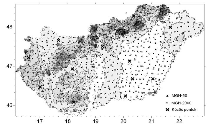 AZ MGH-50 ÉS AZ MGH-000 ORSZÁGOS GRAVIMETRIA HÁLÓZATOK KÖZÖTTI TRANSZFORMÁCIÓ 179 1. ábra.