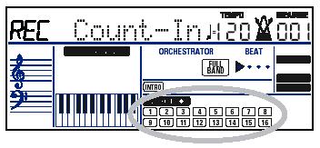 Count-In felvételi mód A Count-In módban a kézzel játszott részek (keyboard part-ok) rögzíthetők. Itt a kísérőautomatika nem használható.