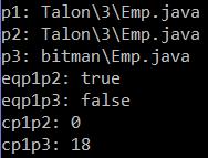 Példakód 1. 2. Path p1 = Paths.get("Talon\\3\\Emp.java"); Path p2 = Paths.get("Talon\\3\\Emp.java"); Path p3 = Paths.get("bitman\\Emp.java"); System.out.println("p1: "+p1); System.out.println("p2: "+p2); System.