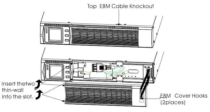 8.ábra Az UPS belső akkumulátorainak csatlakoztatása 3. EBM ek telepítése esetén, ugorjon a következő részre ( EBM-ek bekötése), mielőtt folytatná az UPS telepítését. 4. Helyezze vissza az előlapot.