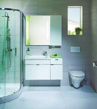A víztakarékos kombi-wc, egy 65 cm-es mosdó és egy tágas zuhanykabin elfér egy csupán 1,2 x 2,6 m
