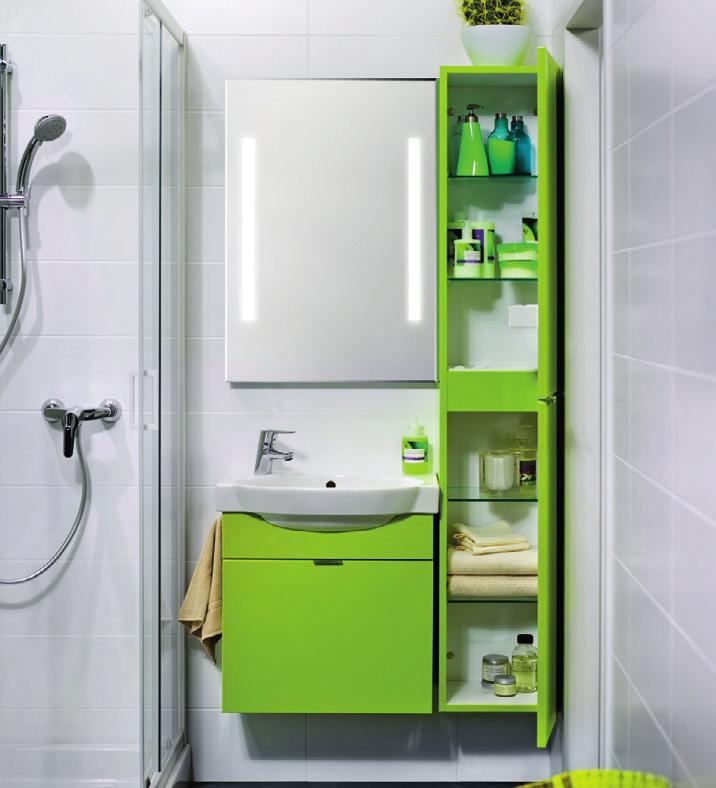 bútoros mosdók / TIGO A magas keskeny szekrény tökéletesen keretezi a mosdó és a tükör melleti teret. Öt színváltozatban kapható, többek között zöld lakkbevonattal.