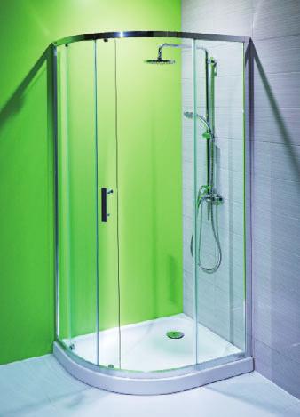 zuhanykabint és zuhanytálca / TIGO A új termékek között megtalálható a tágas, 100 x 80 cm alapterületű, 190 cm magas, aszimmetrikus zuhanykabin, ami kis méretű fürdőszobákban sokkal nagyobb kényelmet