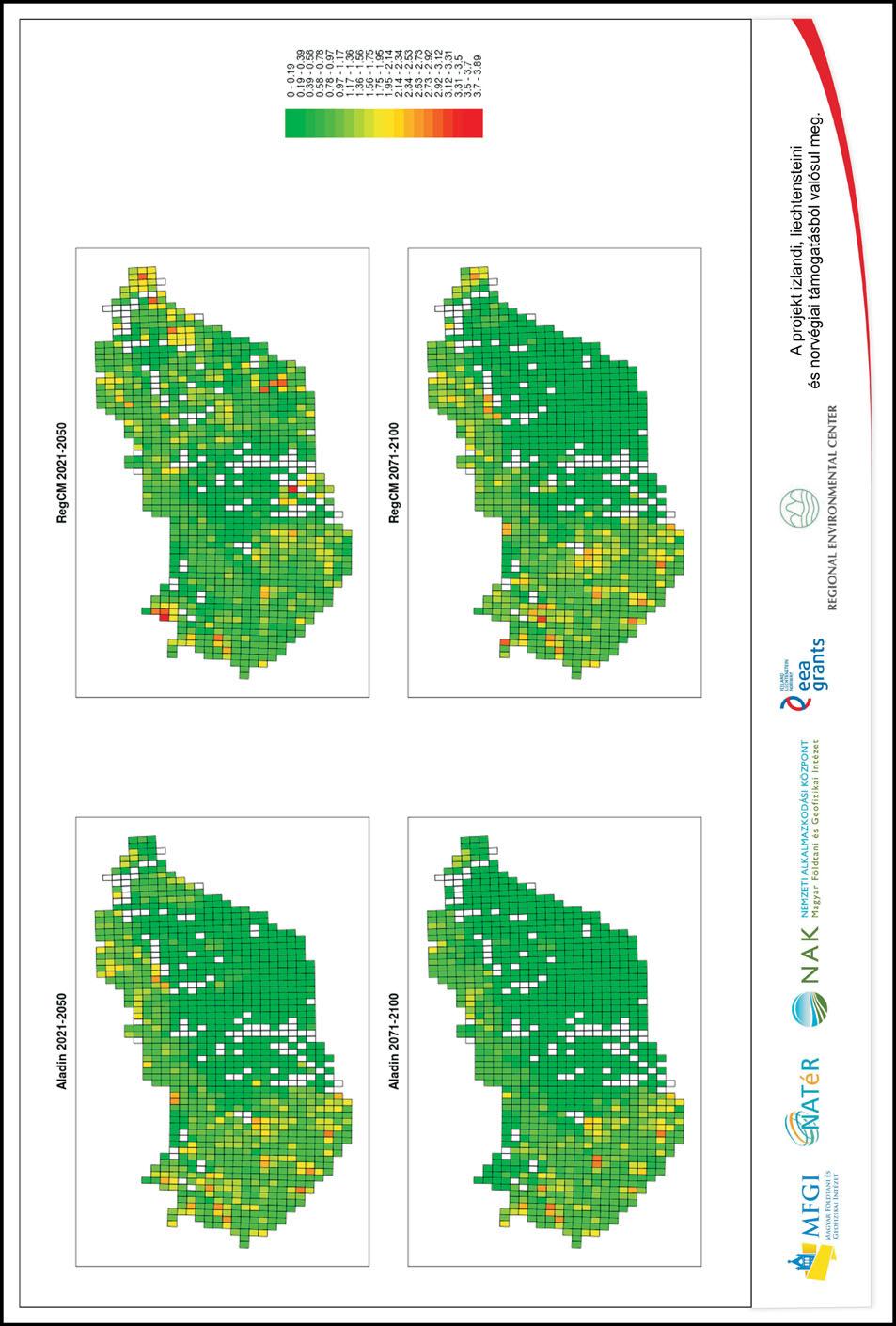 A klímaváltozás hatása a természetes élőhelyekre 3. ábra. Természetes élőhelyek sérülékenysége a leginkább klímaérzékeny 12 élőhely sérülékenysége alapján a NATéR négyzetekre vonatkoztatva.