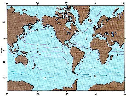 Globális szélrendszerek és óceánfelszíni áramlások Az óceáni áramlatok tükrözik a globális szélmintát, Nagyon lassúak a jóval