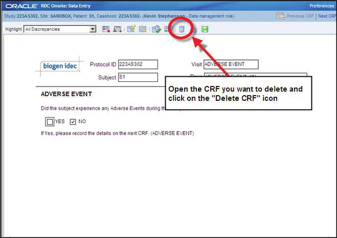 CRF törlése Időnként szükség lehet egy tévesen létrehozott CRF törlésére. Kattintson a Törlés gombra.