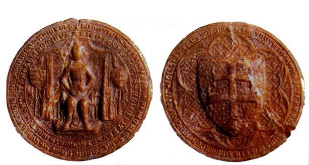 kettőspecsétjének elő- és hátlapja (1348.