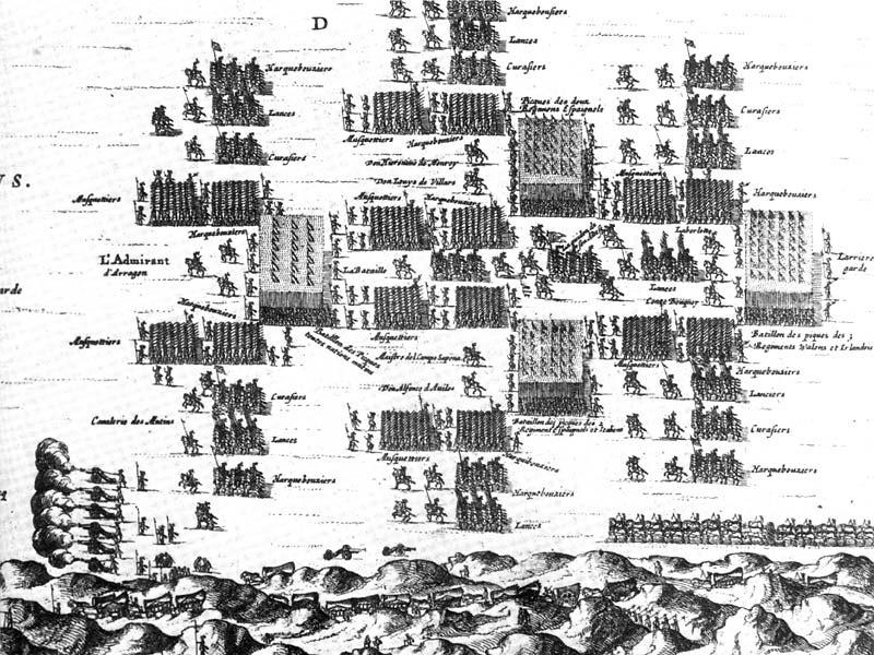 A spanyol [ ] hadsereg gyalogságát masszív terciókban, azaz harminc sorból álló mélységi formációkban szervezték meg, amelyek általában egyharmad részt muskétásokból, kétharmad részt pedig pikásokból