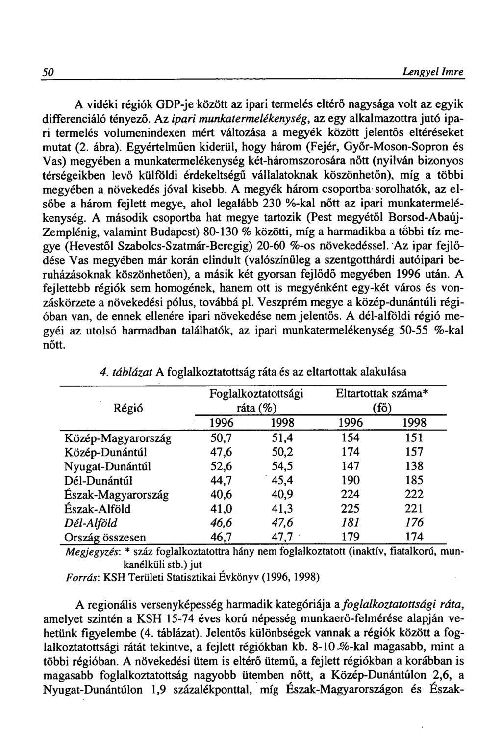 50 Lengyel Imre A vidéki régiók GDP-je között az ipari termelés eltérő nagysága volt az egyik differenciáló tényező.