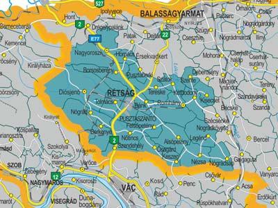 2. Ellátandó célcsoport és terület jellemzői A Rétsági Járás térképe A járásszékhely, Rétság városa a Börzsöny és a Cserhát határán fekszik. A településen áthalad a 2.