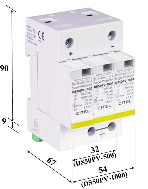 T Ú L F E S Z Ü L T S É G L E V E Z E T Õ DS 50PV Alternatív energiaforrások védelme C osztályú levezetõ ( 2 típus ) DS 50PVS-500 A DS 50PV típusú, C osztályú (2-es típusú) védõkészülék célzottan a