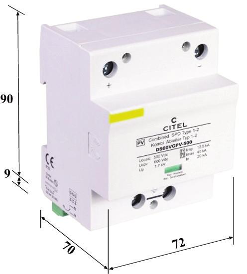 T Ú L F E S Z Ü L T S É G L E V E Z E T Õ DS 60VGPV Alternatív energiaforrások védelme B-C osztályú levezetõ ( 1-2 típus ) A DS 60VGPV típusú, B-C osztályú (1-2-es típusú) védõkészülék célzottan a