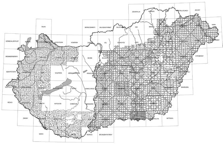 1. ábra Az 1960 90-es években mélyült sekélyfúrások elhelyezkedése Figure 1 Shallow drillings in different regions of Hungary were carried out in the 1960 90s zajlott az a munka, amelynek