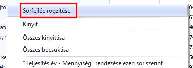 Ezzel a funkcióval a soradatok oszlopa lerögzül, azaz az adatok oldalra görgetése ellenére is végig látható marad majd.