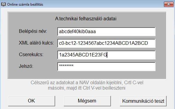 1. Menüpont A Kettős könyvelés (WUJEGYKE) programban az online adatszolgáltatáshoz kapcsolódó beállítás egy új menüpontba, a Törzsadatok - Online számla beállítás került be. 1.1. Technikai felhasználó adatai A www.