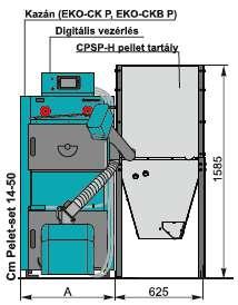 nyomógombos CPREG vezérléssel) pellet kazán beépített HMV tartállyal (komplett, 370 literes burkolatlan pellet tartállyal és nyomógombos CPREG vezérléssel) Pelet-set 14 Pelet-set 20 Pelet-set 25