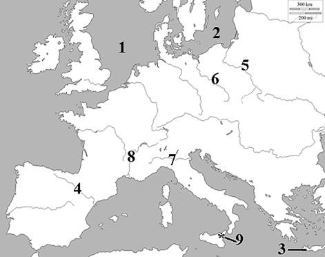 2. Nevezze meg a térképvázlaton számokkal jelölt topográfiai fogalmakat! A térkép forrása: http://d-maps.com/carte.php?num_car=2250&lang=en 1....-tenger 2.