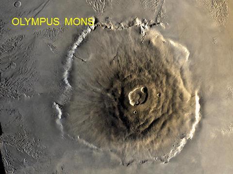 19 OLYMPUS MONS.: Az Olympus Mons a Naprendszer legmagasabb vulkánja, átmérője 600 km, magassága 26.000 m (a Mount Everestnél háromszor magasabb), már nem működik.