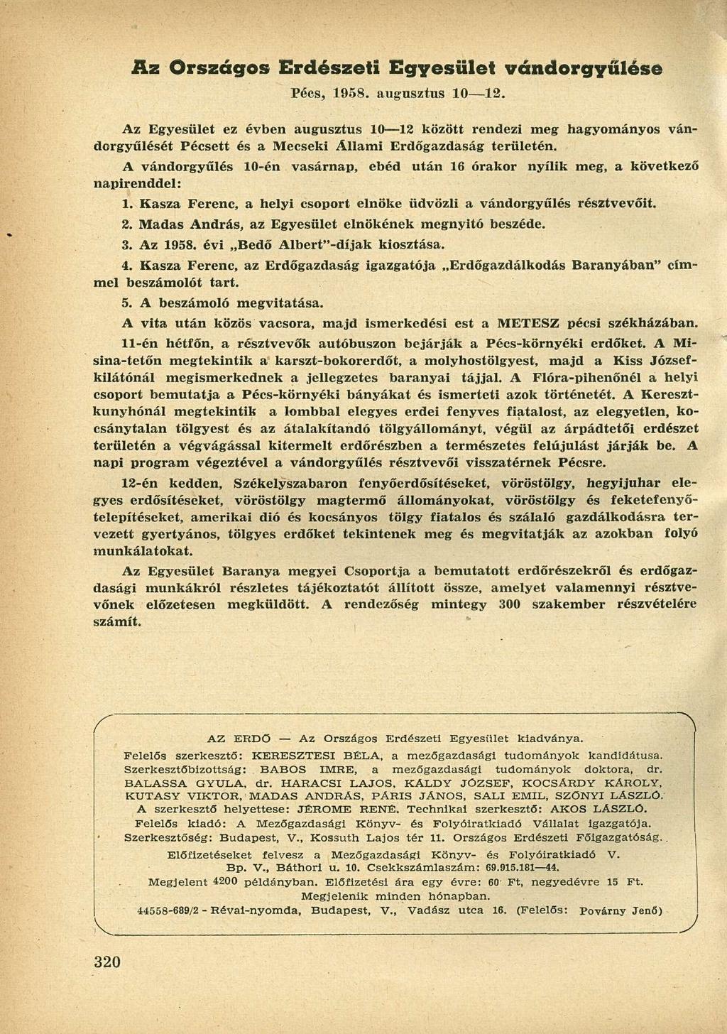 Az Országos Erdészeti Egyesület vándorgyűlése Pécs, 1958. augusztus 10 12.