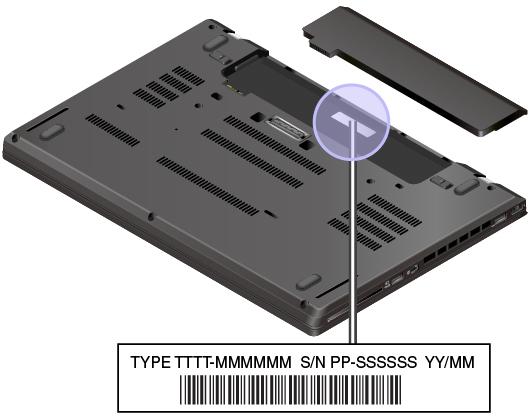 Az alábbi ábrán látható a számítógép típus- és modellinformációit tartalmazó címke helye.