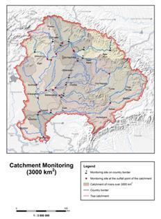 ábra: Az 1000 km 2 vízgyűjtő leválogatása a határvízi és a vízgyűjtő szintű monitoring helyek feltüntetésével (Zsófia Kovács 2014; VRIC