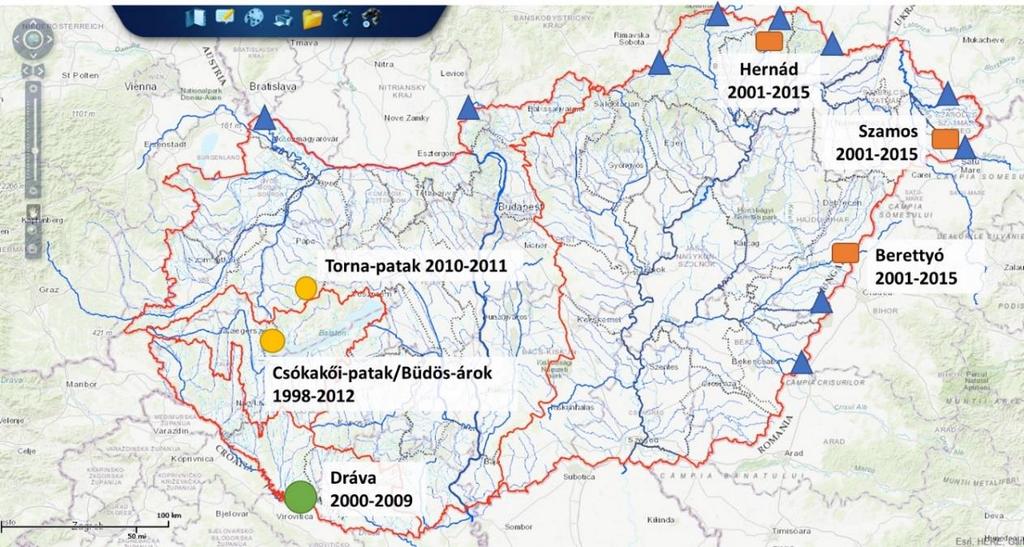 4. ábra: Magyarországon működtetett automata folyamatos monitoring állomások Jövőbeli cél az így szerzett tapasztalatok felhasználásával az automata folyamatos
