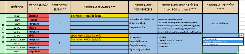 A PROGRAM HELYSZÍNÉT is a jobb oldali nyilacskával választhatja ki.