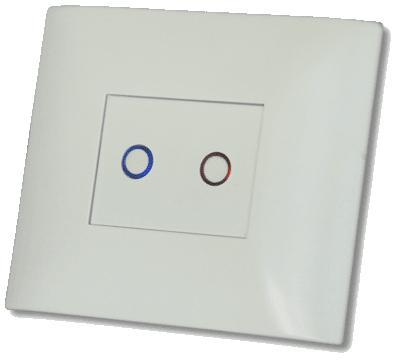 Áramfelvétel: 18 ma méret: 55 x 40 x 26 mm Kétszínű szabályozható LED-ek: kék/piros Szín: ezüst, fehér, grafit 2 nyomógombos buszkapcsoló Domintell design Domintell 2 nyomógombos 