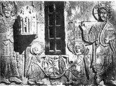 találkozunk ezzel a kompozícióval: pl. a bojanai (Bulgária) kolostorban Kaloján szebasztokrátort (1197-1207) ábrázolták kezében a templom modelljével (1259).
