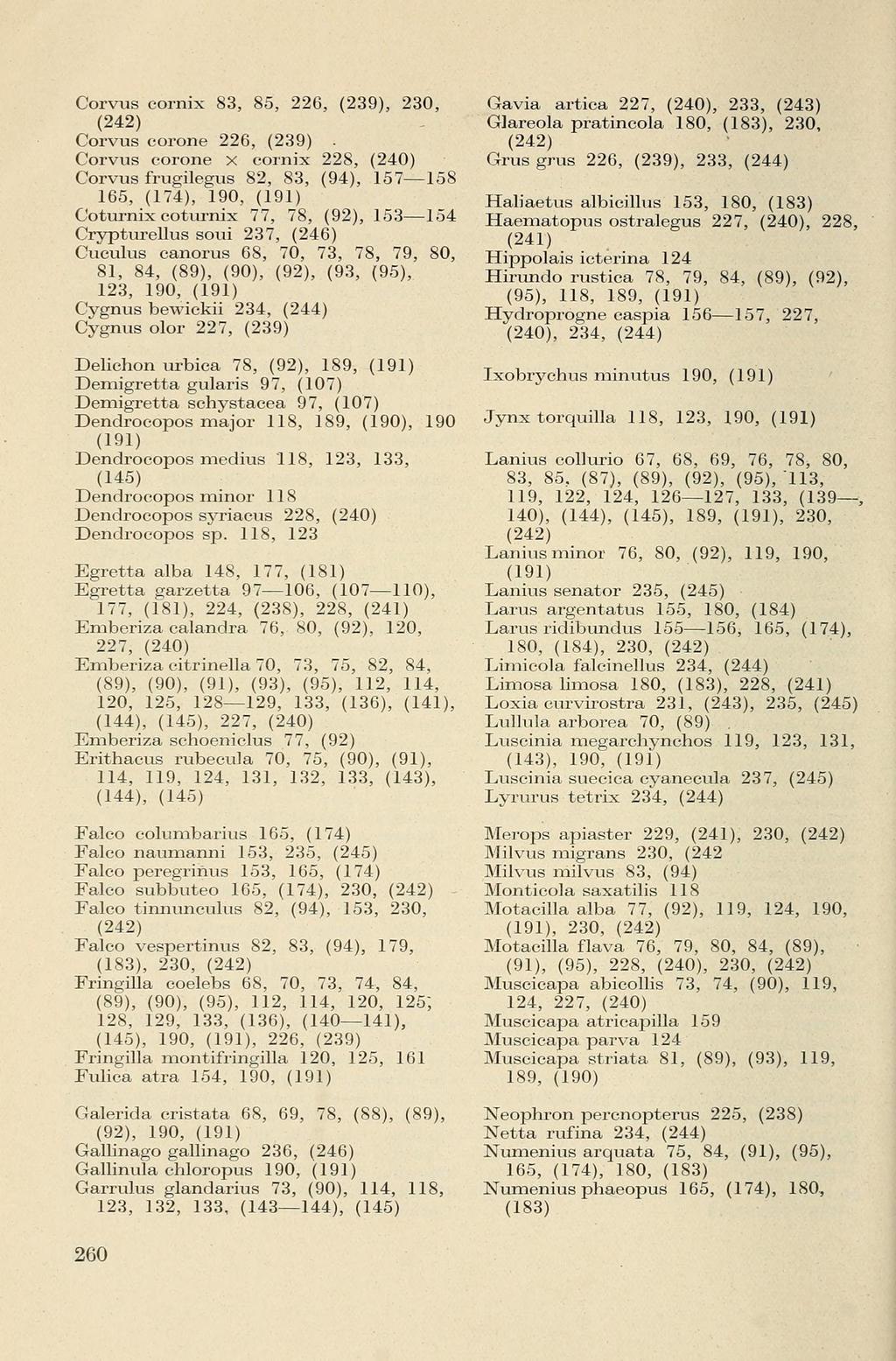 Corvus comix 83, 85, 226, (239), 230, (242) Corvus corone 226, (239).