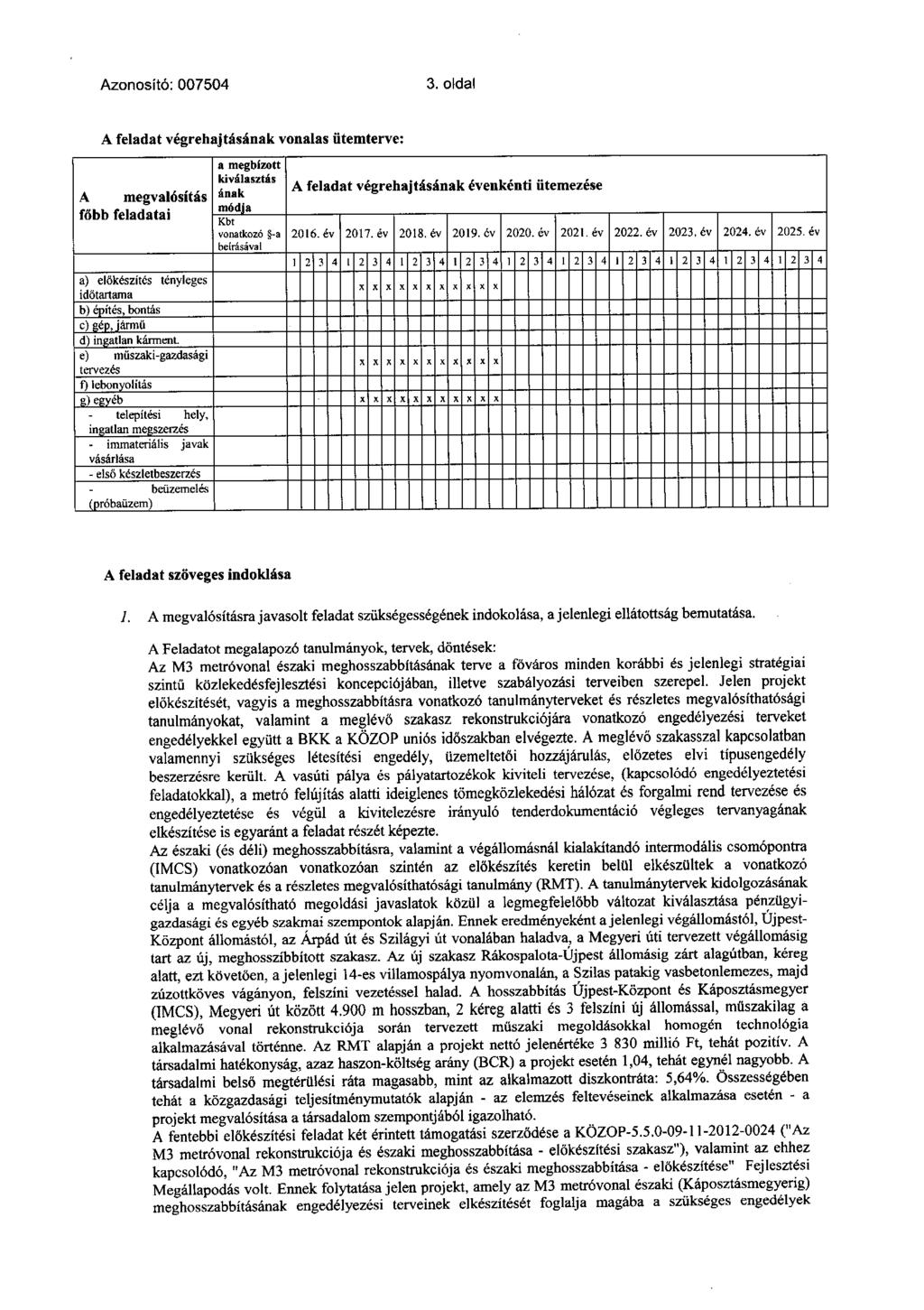 Azonosító: 007504 3. oldal A feladat végrehajtásának vonalas ütemterve: A megvalósítás ának főbb feladatai a) előkészítés tényleges időtartama b) építés, bontás e) éo, iármü d) incn1tlan kárment.