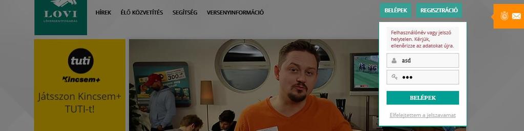 Az űrlap mezői: Felhasználónév: Adja meg a regisztráció során Ön által megadott felhasználónevet. Jelszó: Adja meg a regisztráció során Ön által megadott jelszót.