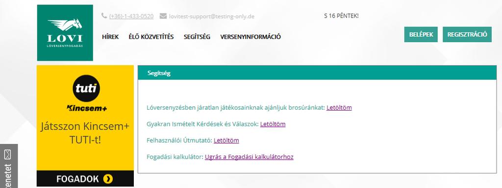 A Segítség menüpontot a Főmenüben találja, lásd az alábbi képet. A funkció indításakor a képernyőn megjelenik a letölthető dokumentációk listája.