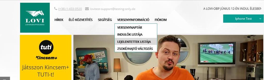 A lista ABC-sorrendben van szedve. Az ABC egyes betűire kattintva megjelenítheti az adott kezdőbetűs névvel rendelkező indulókat.