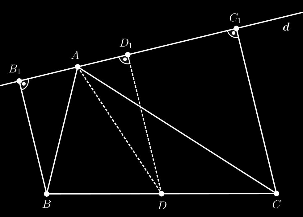 5. Legen d az az ABC hegesszögű háromszög síkjában az ABC háromszög A csúcsán átmenő egenes, amel az AB és AC egenesek egikével sem esik egbe.