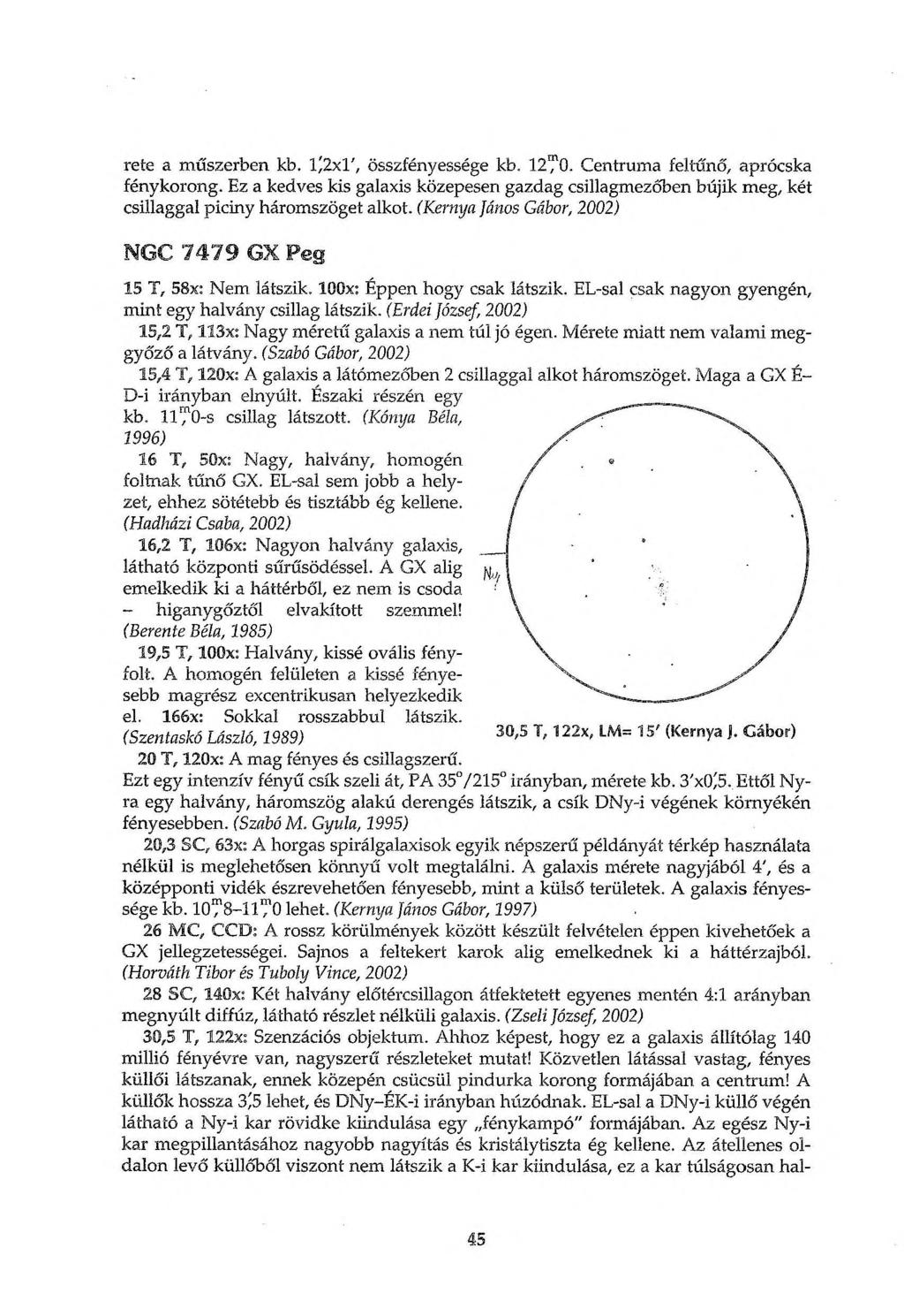 rete a műszerben kb. Ij2xl', összfényessége kb. 12 0. Centruma feltűnő, aprócska fénykorong. Ez a kedves kis galaxis közepesen gazdag csillagmezőben bújik meg, két csillaggal piciny háromszöget alkot.