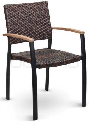 DL STOCKHOLM Alumínium vázas polirattan fonatos szék, teakfa karfával. Kültéri használatra alkalmas.