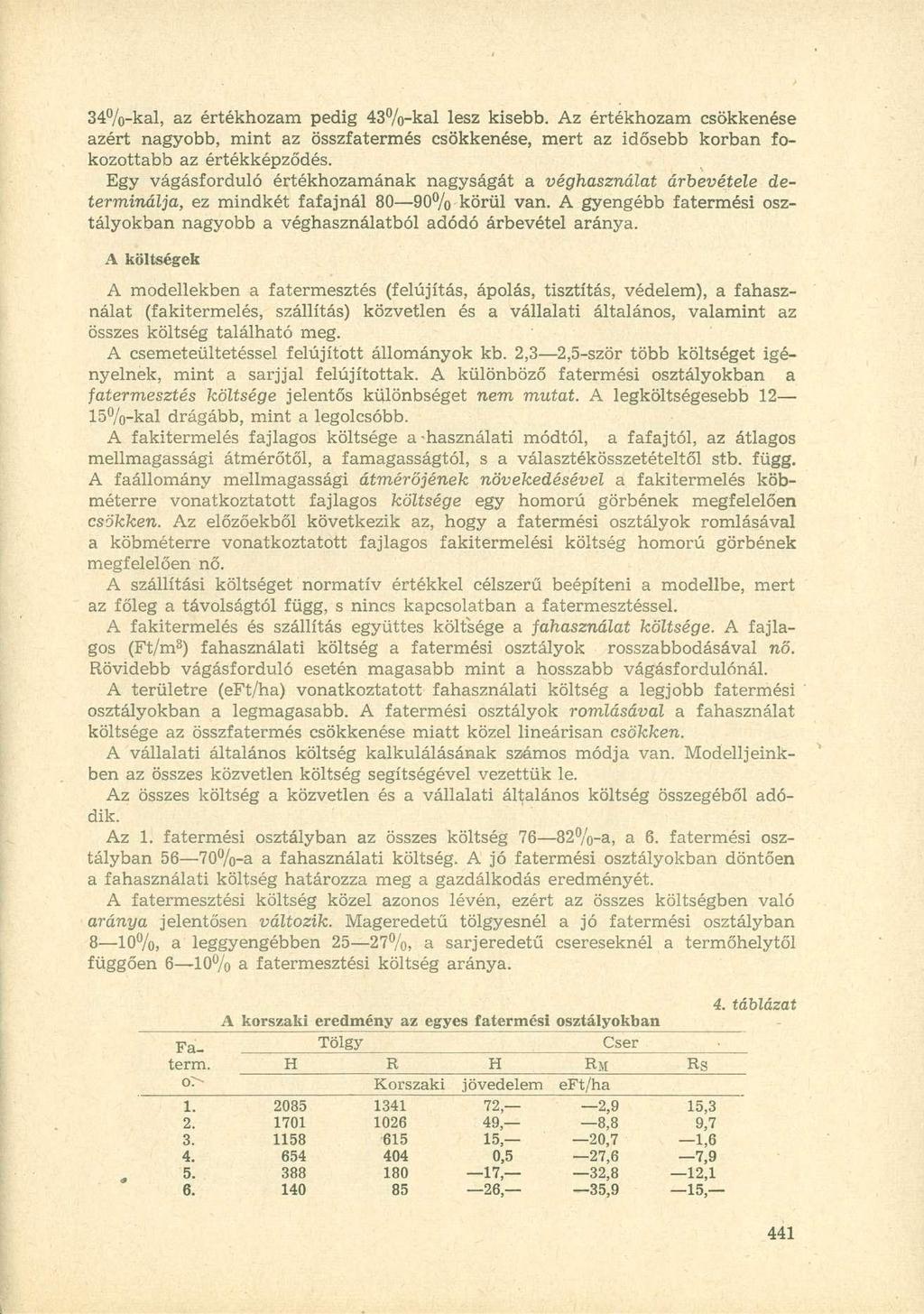 34%-kal, az értékhozam pedig 43%-kal lesz kisebb. Az értékhozam csökkenése azért nagyobb, mint az összfatermés csökkenése, mert az idősebb korban fokozottabb az értékképződés.