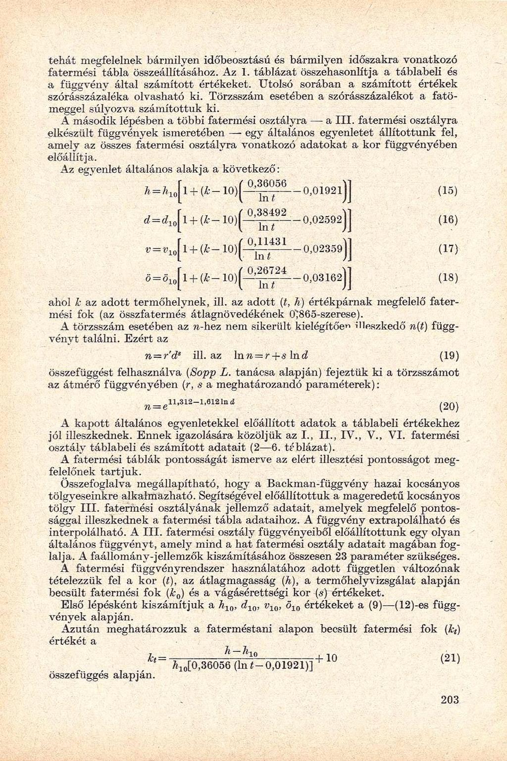 tehát megfelelnek bármilyen időbeosztású és bármilyen időszakra vonatkozó i tábla összeállításához. Az 1. táblázat összehasonlítja a táblabeli és a függvény által értékeket.