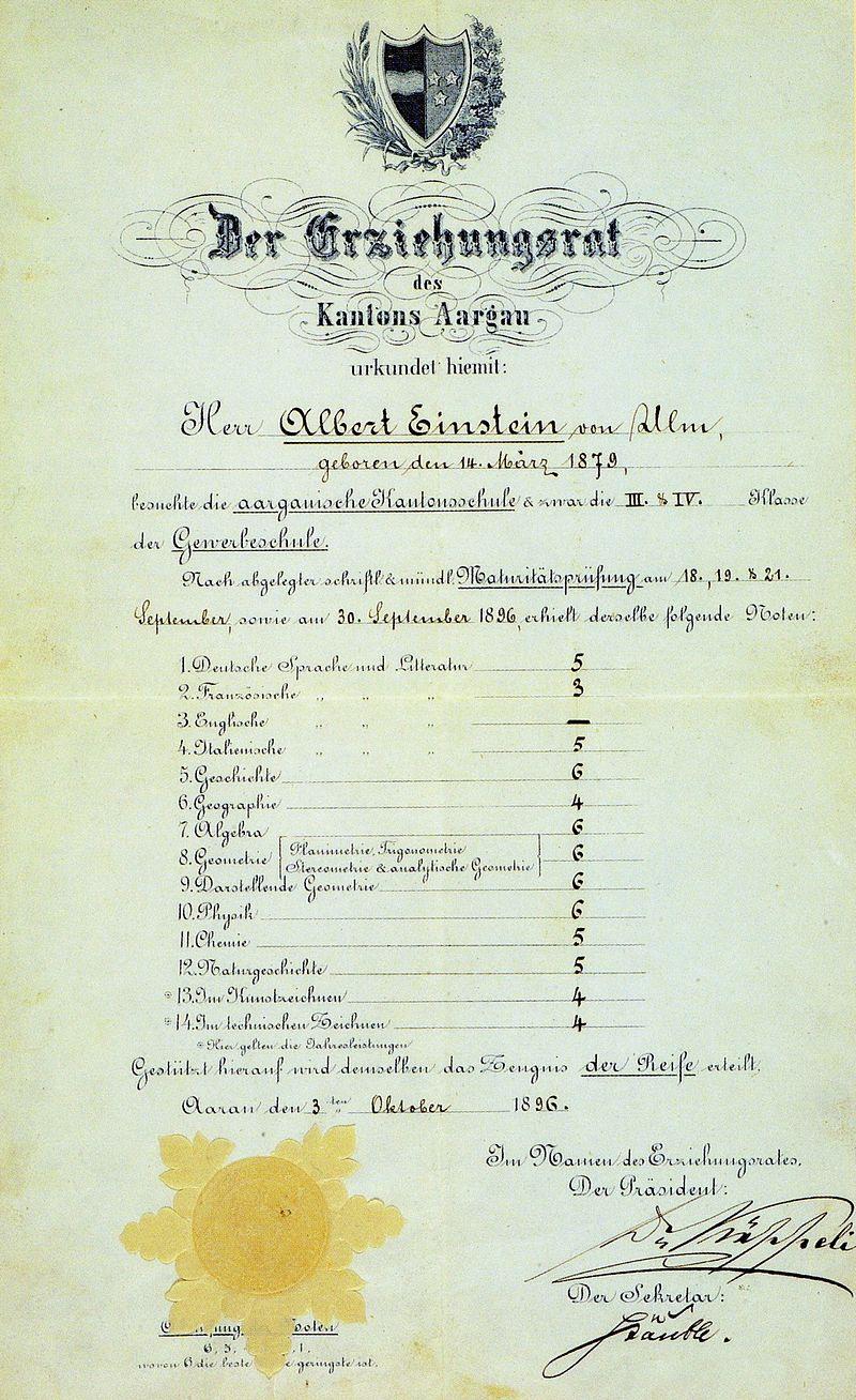 Albert Einstein 1. Nem bukott meg középiskolában matematikából. A 7. Algebra és 8. Geometrie tárgyakból 6-os jegye volt. 6-os volt a legjobb osztályzat.