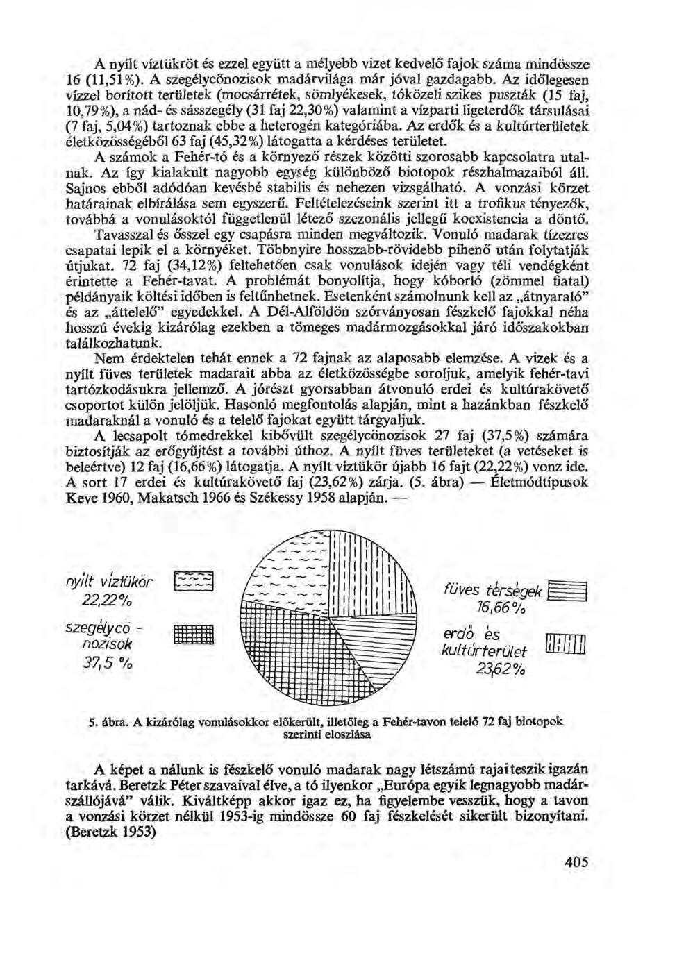 A nyílt víztükröt és ezzel együtt a mélyebb vizet kedvelő fajok száma mindössze 16 (11,51%). A szegélycönozisok madárvilága már jóval gazdagabb.