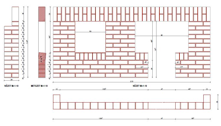 kőműves munkák részletrajzok/ téglakiosztási rajzok M=1:20; M=1:10