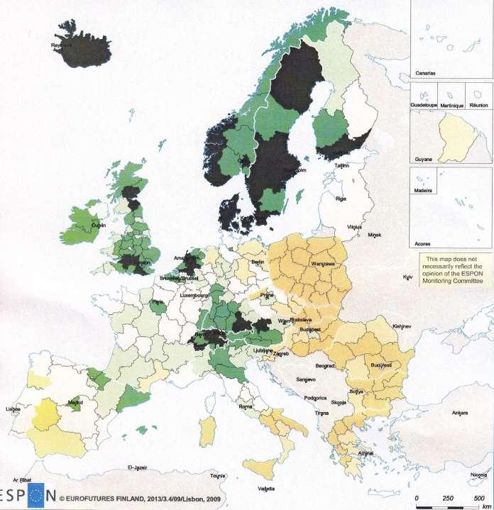 1 főre jutó regionális GDP (2006) - 4 kvartilis értéke a vizsgált mutatókra - sötétzöld: minden
