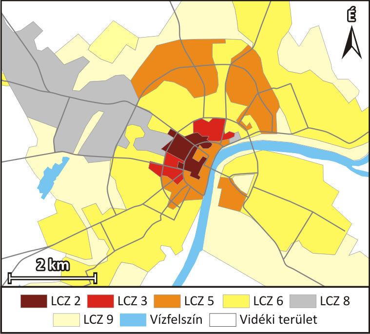 szegedi példa Szeged LCZ térképe: LCZ 2: kompakt-közepes LCZ 3: kompakt-alacsony LCZ 5: