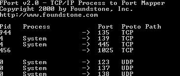 Port felderítés: fport (Windows),